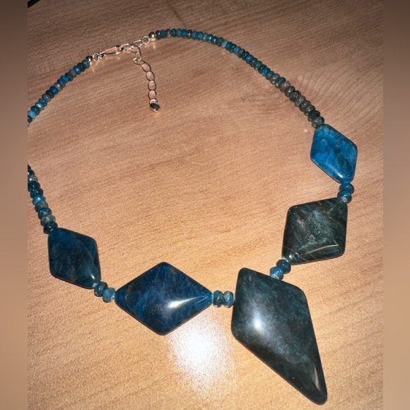 Blue apatite diamond shaped beaded necklace by Jay King - Picture 2 of 8